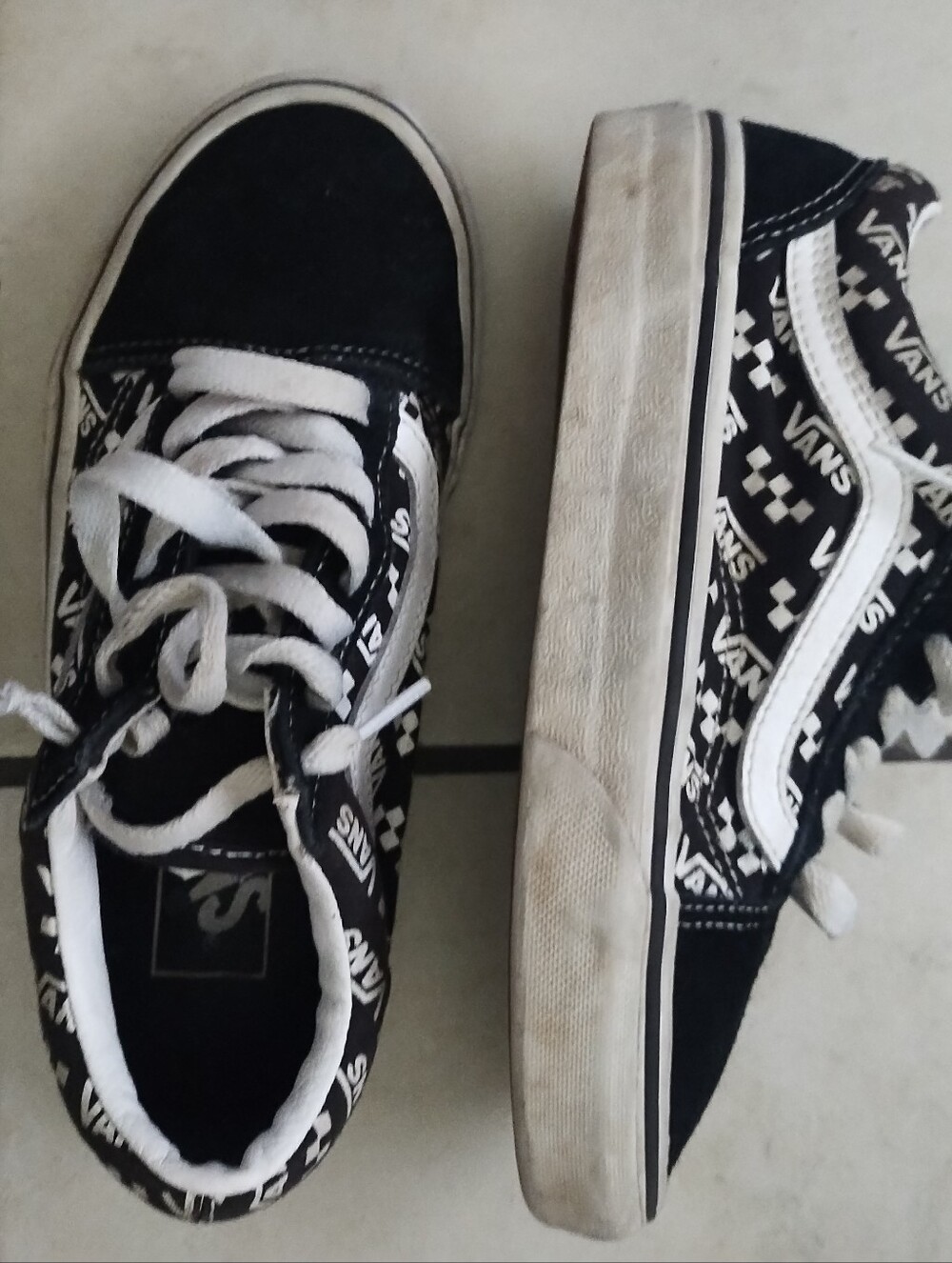 Vans Kids Black & White Logo Checkerboard Skate Sneakers
